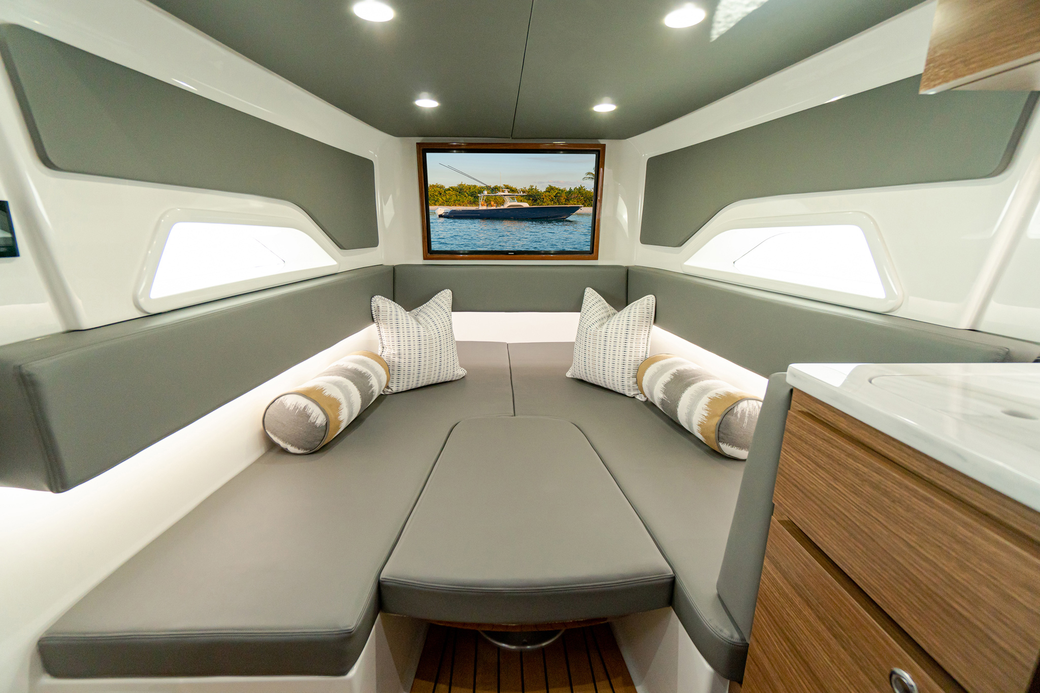 Dinette converts to a queen berth.